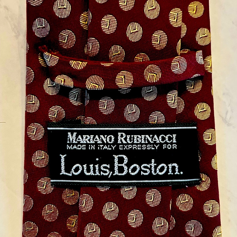 MARIANO RUBINACCI Handmade Burgundy & Gold Silk Tie